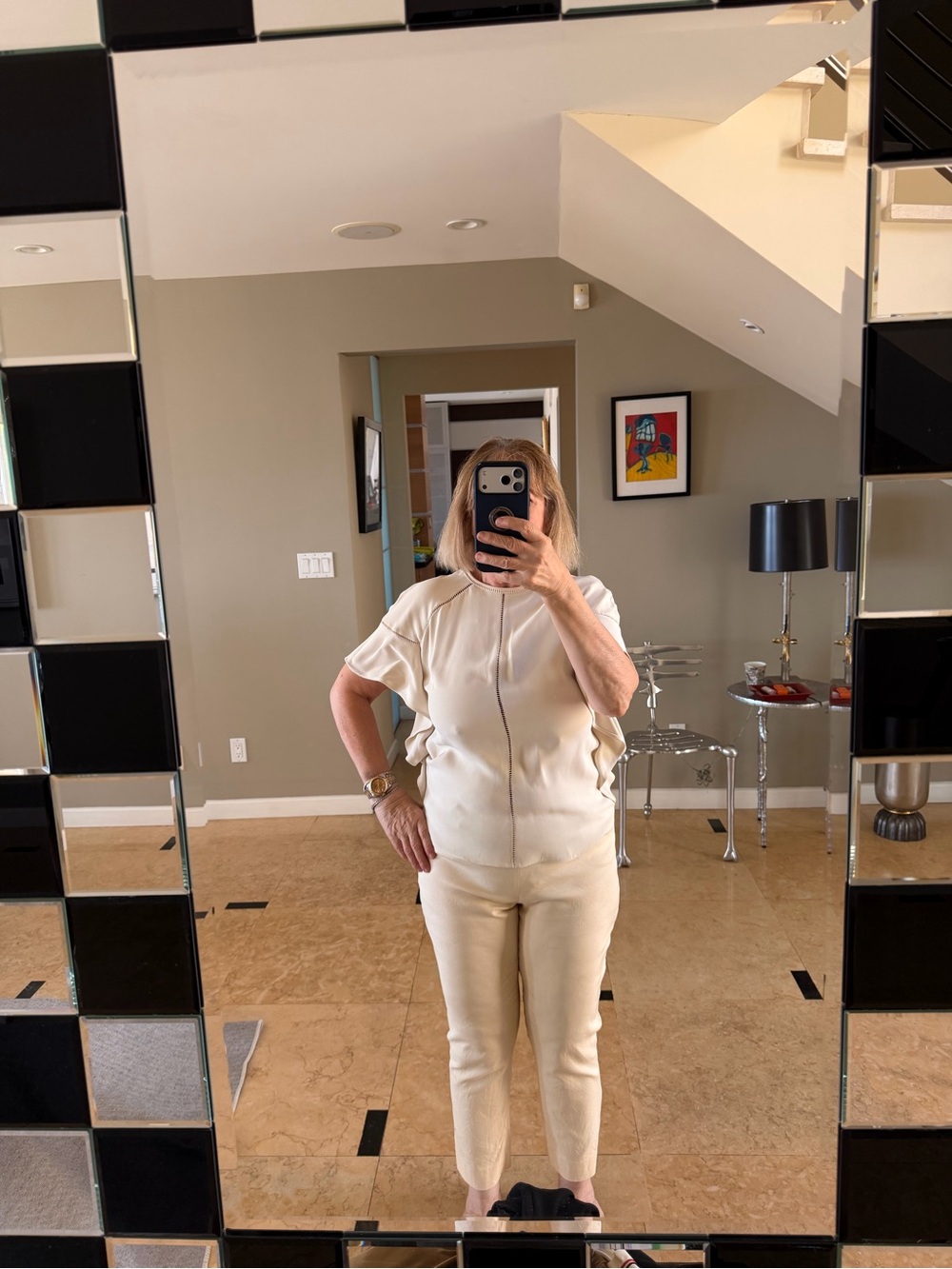 Elie Saab Cream Ruffle Sleeve Blouse